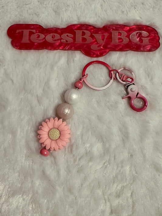 Pink Flower on Pink Tie Dye Keychain