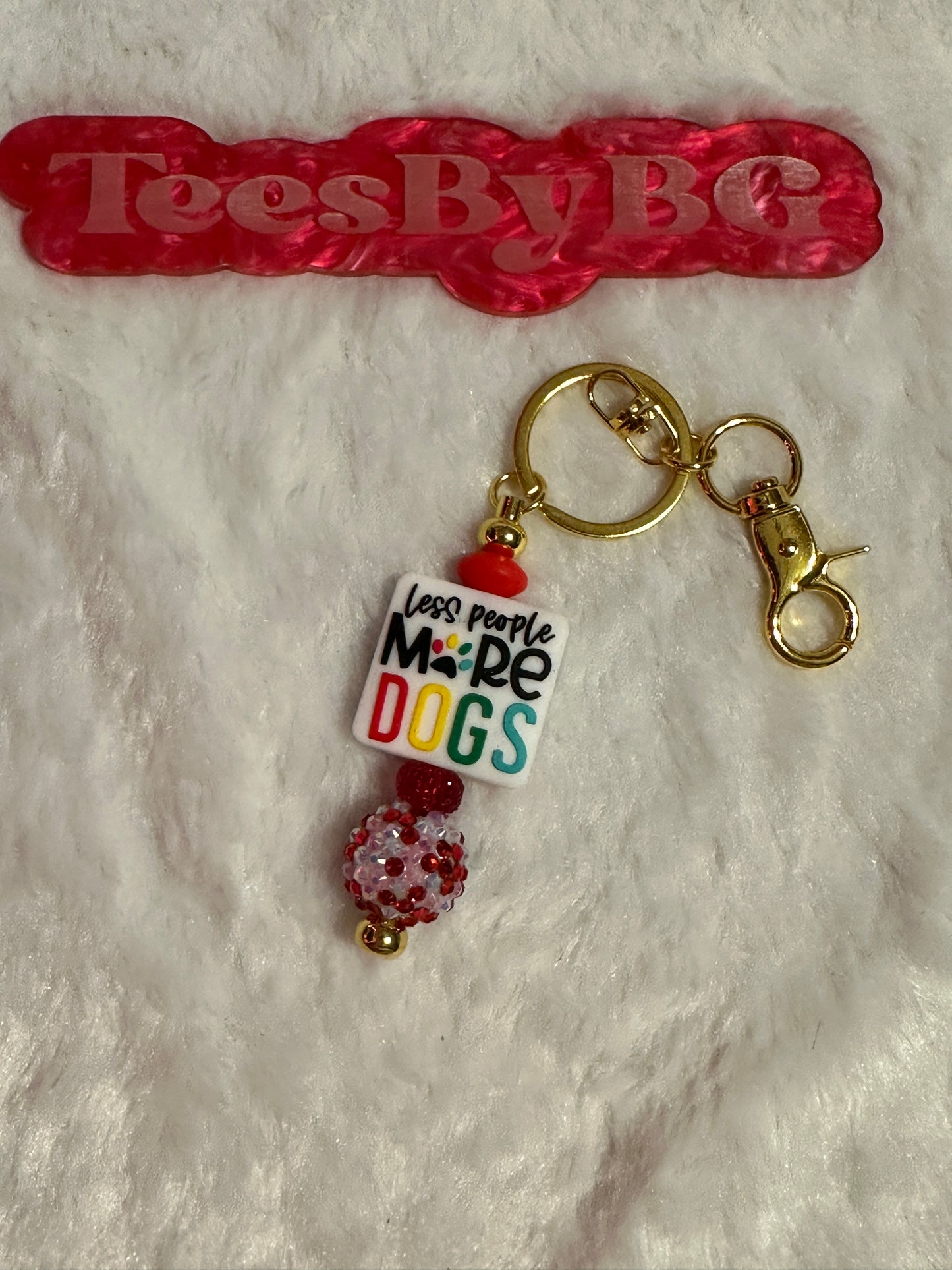 Less People More Dogs on Gold Keychain