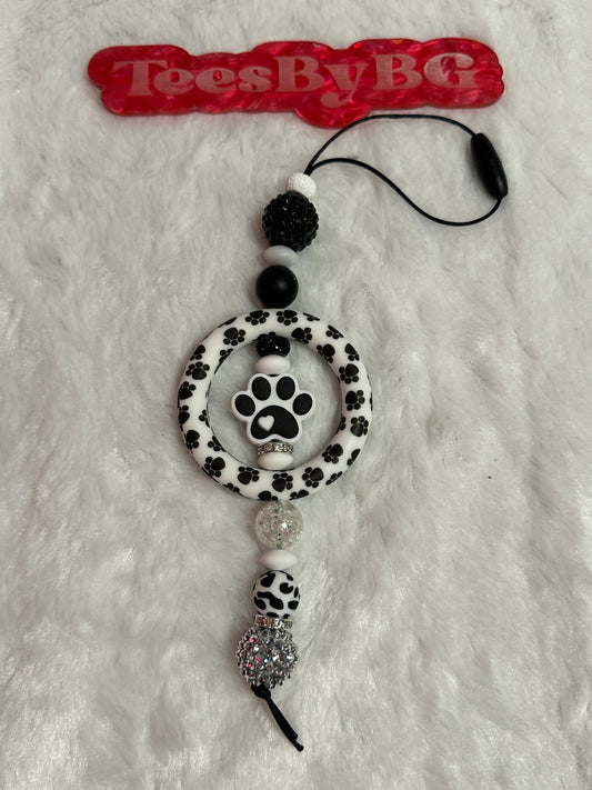 Black and White Paw Print Car Charm