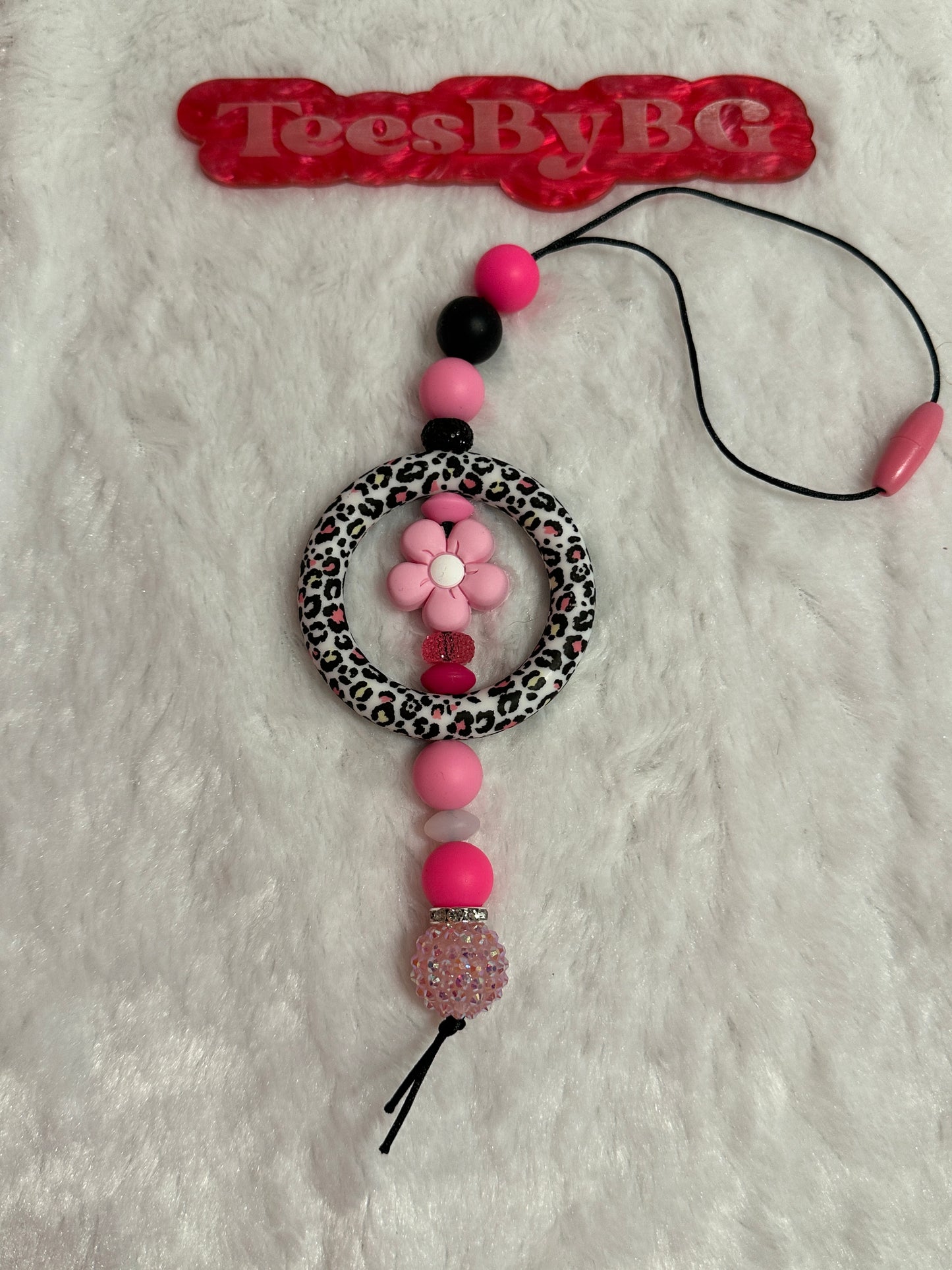 Pink Flower Leopard Car Charm