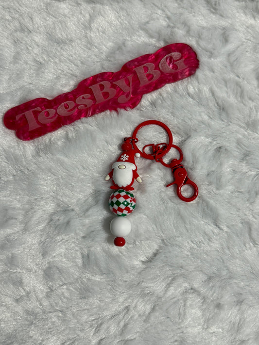 Santa Gnome on Red Keychain