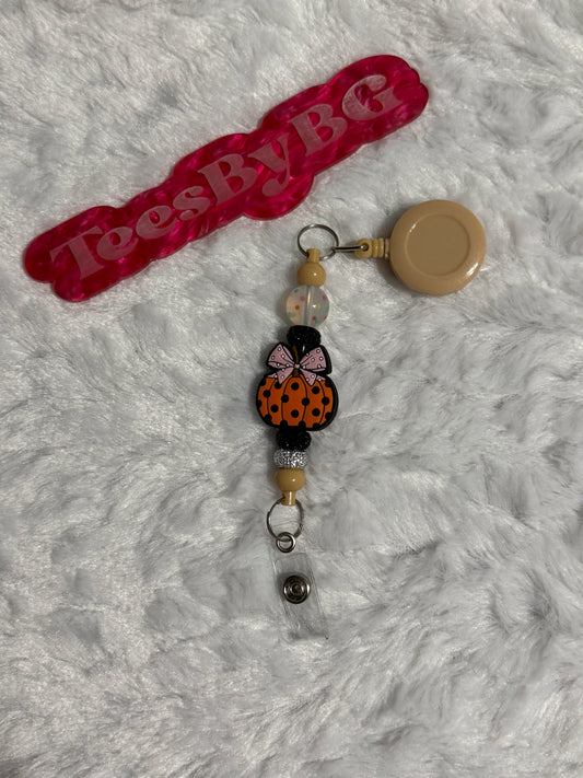 Pink Bow Pumpkin Badge Reel