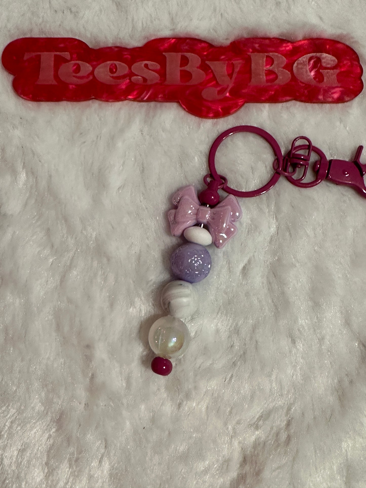 Purple Bow on Cranberry Keychain